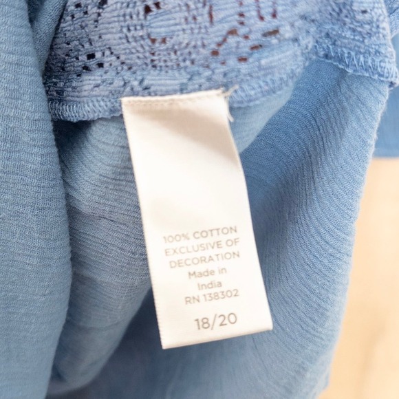 Womens Embroidered Lace Blouse Sz 3X Blue 3/4 Sleeve Boho Cottage Lightweight - Picture 5 of 7